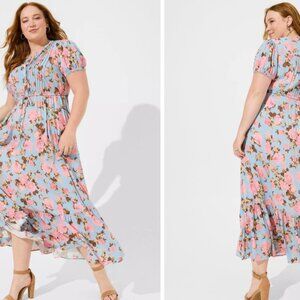 Torrid Maxi Stretch Challis Pintuck Tiered Dress